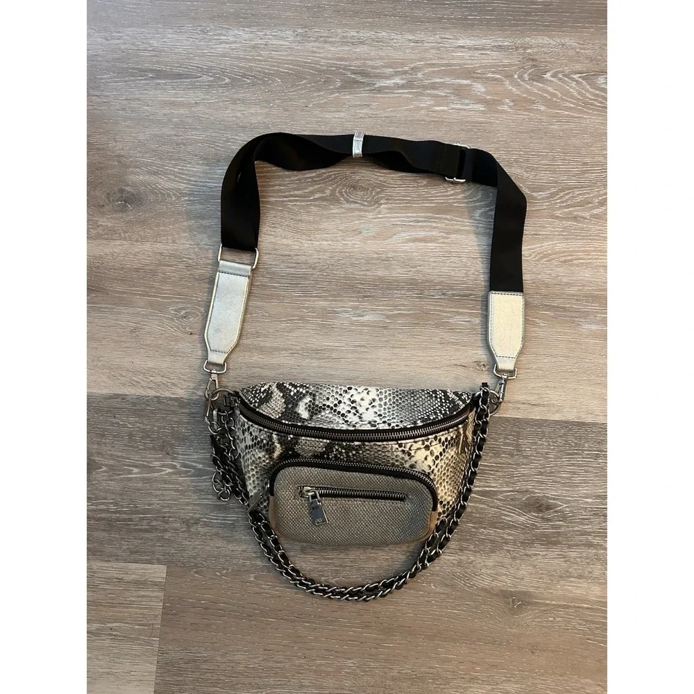 Steve Madden Natural Convertible Belt Bag In Snakeskin Print Crossbody